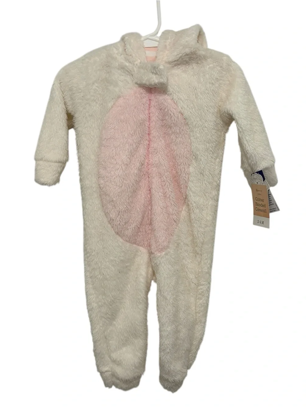 Baby Critter Hooded One-Piece Romper - Cream with Pink